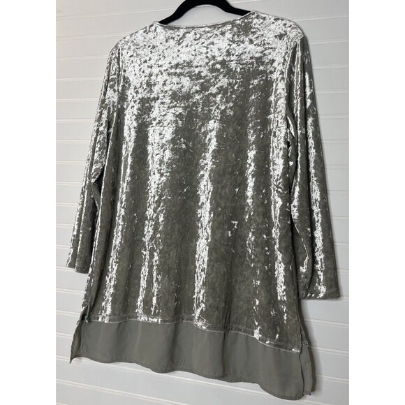 Coldwater Creek Shine Velvet Gray Chiffon Bottom Tunic blouse top Medium - Picture 7 of 11
